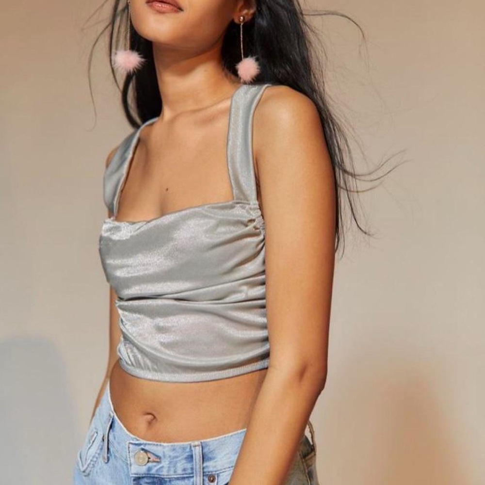 Urban Outfitters Out From Under Ella Shine Ruched Bustier Corset Top Silver. S. - Picture 2 of 10